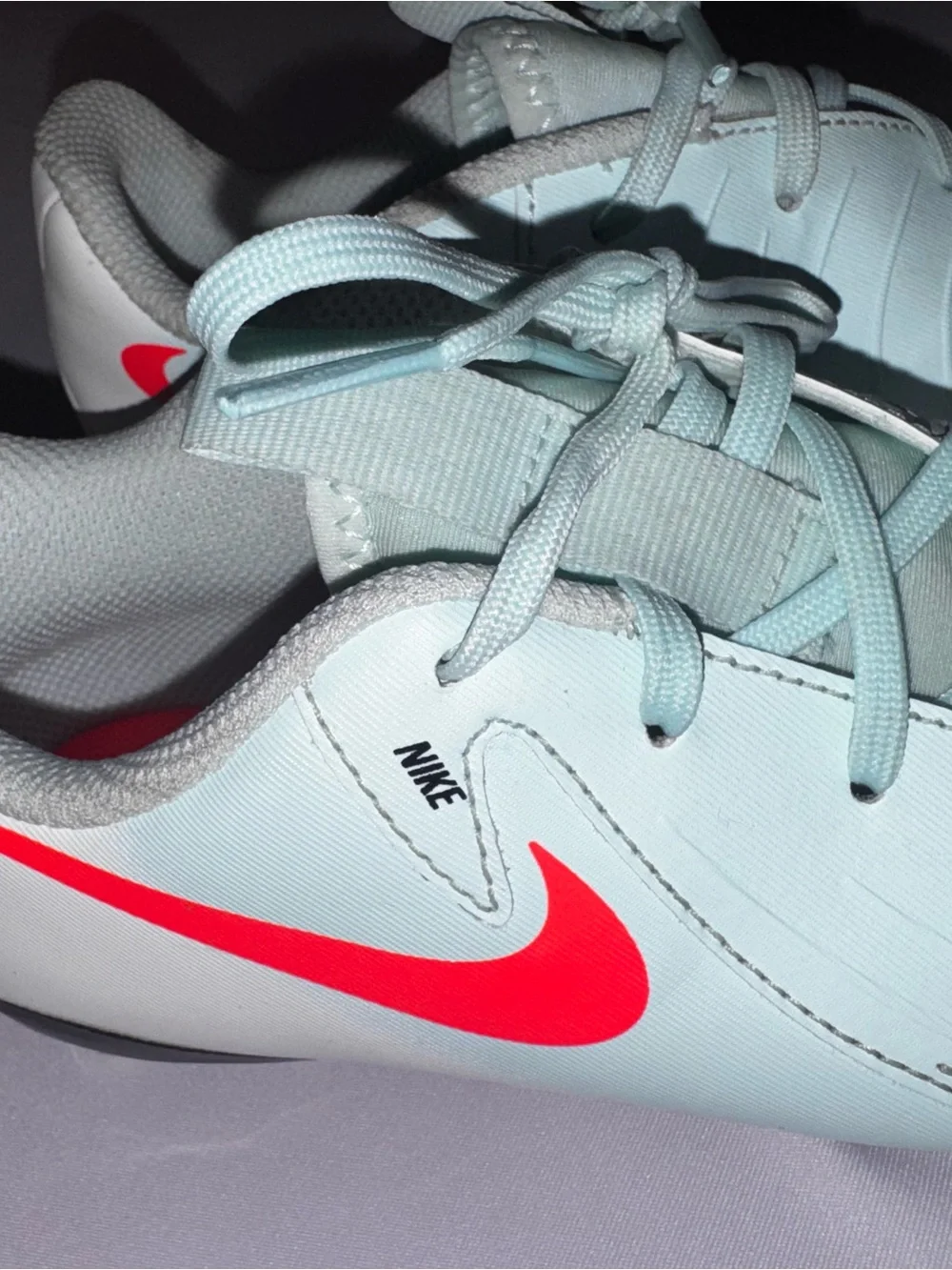 Nike Kids Light mint/White Soccer cleats with Black Swoosh